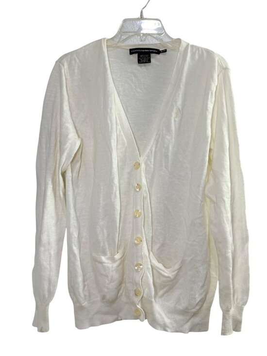 Ralph Lauren Sport Sweaters - Ralph Lauren Sport Off White Cardigan Cotton Linen Blend V-Neck Pockets Womens X